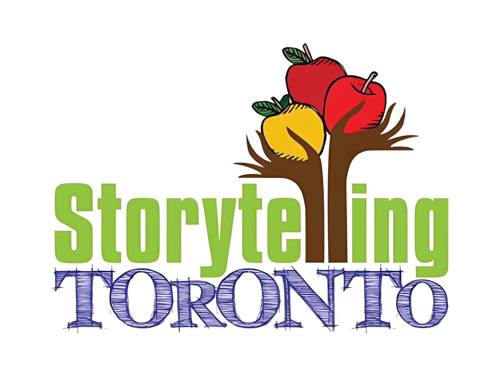 Logo for Storytelling Toronto with colorful apples on a tree.
